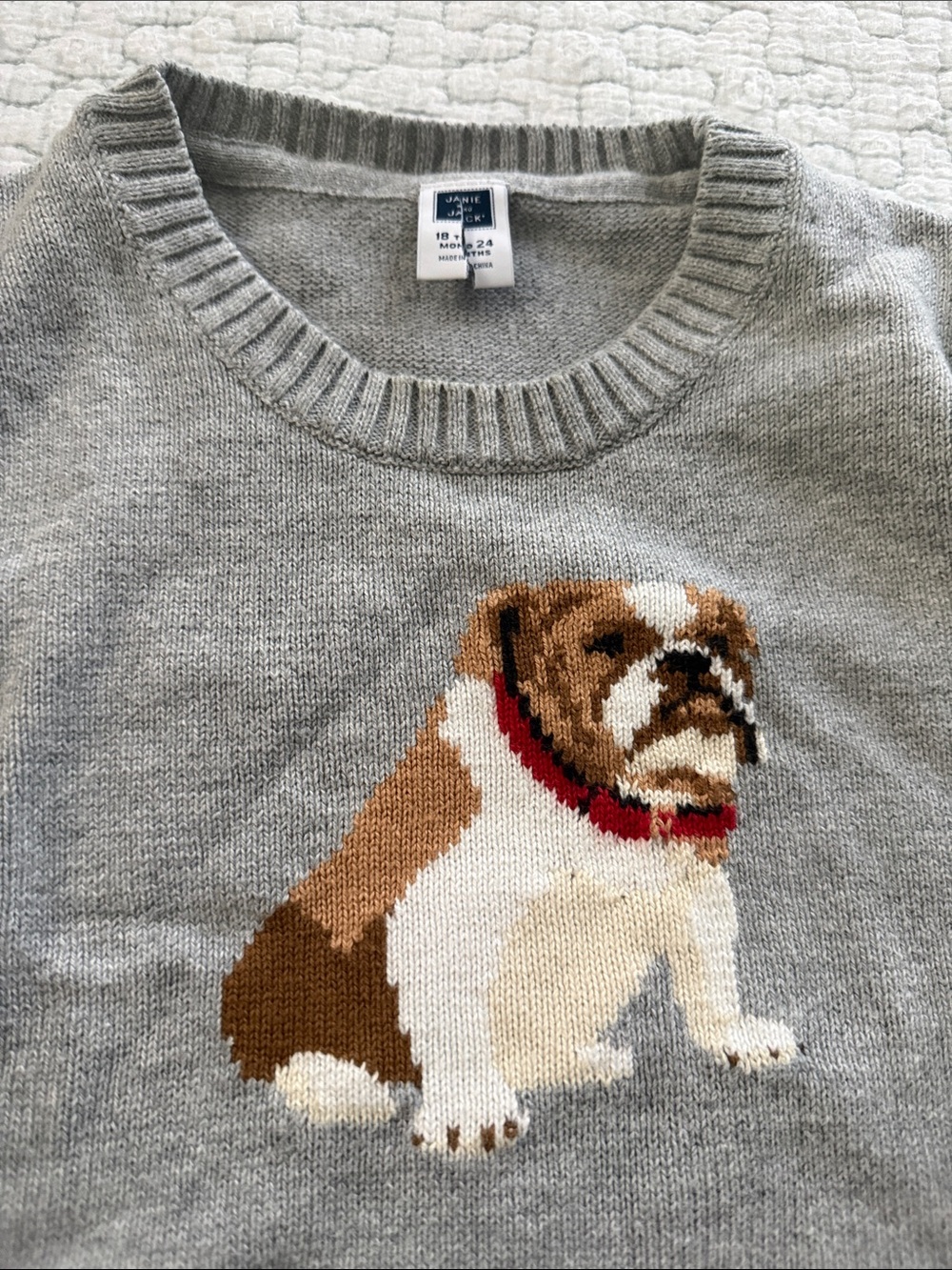 Janie & Jack Boys Grey Bulldog Crewneck Sweater - Picture 2 of 5